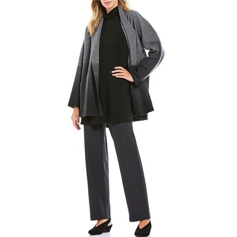 $448 EILEEN FISHER ASH/ BLACK OMBRE BOILED WOOL SHAWL COLLAR XL KIMONO JACKET‎